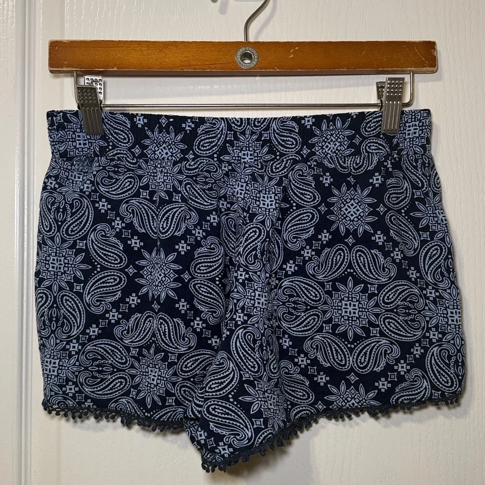 Justice Girls Navy Paisley Pom Shorts Size 14 EUC