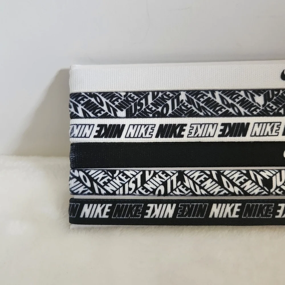 Nike Black White Logo Non-Slip Silicone Headbands Set of 6
