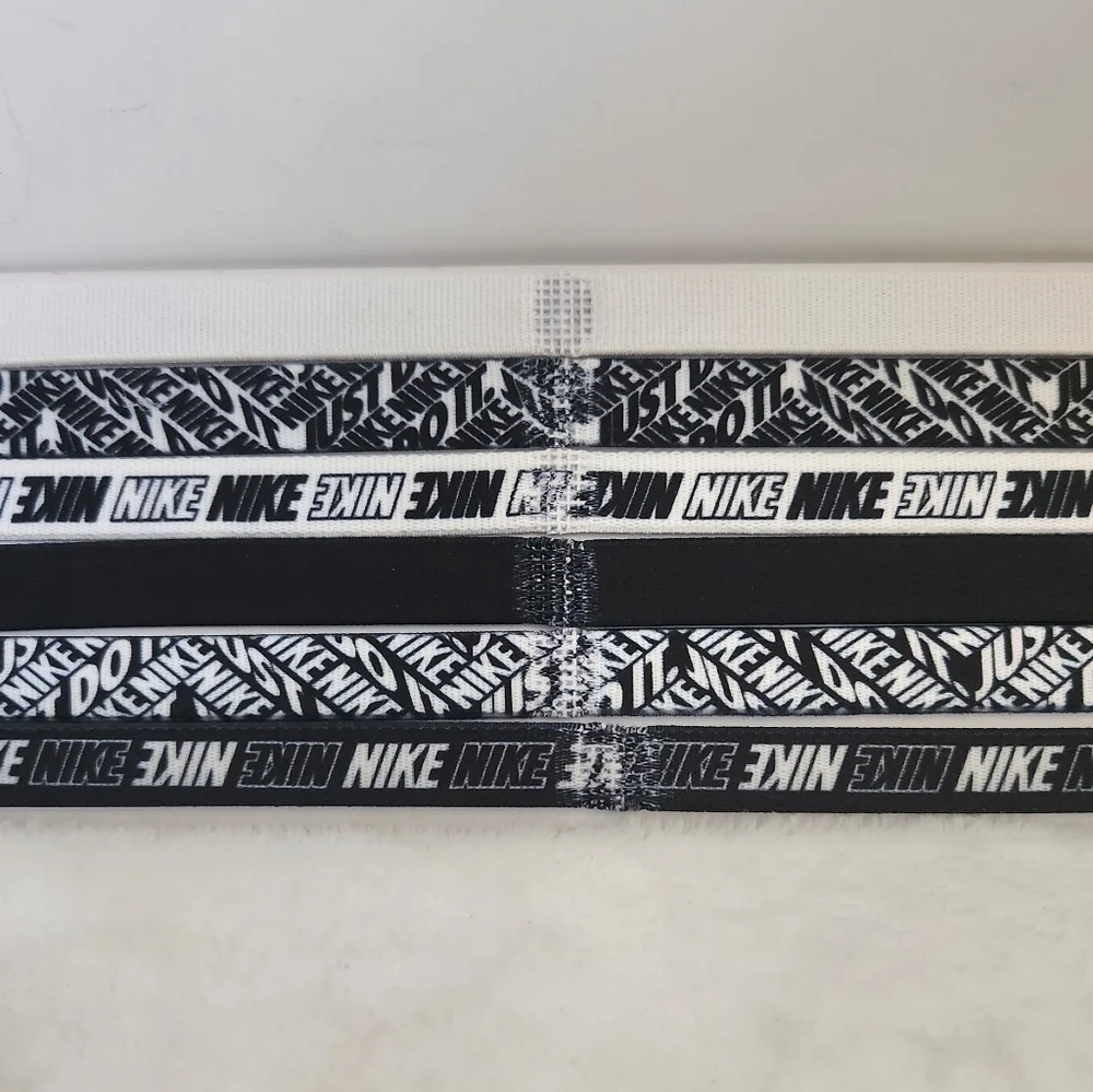 Nike Black White Logo Non-Slip Silicone Headbands Set of 6