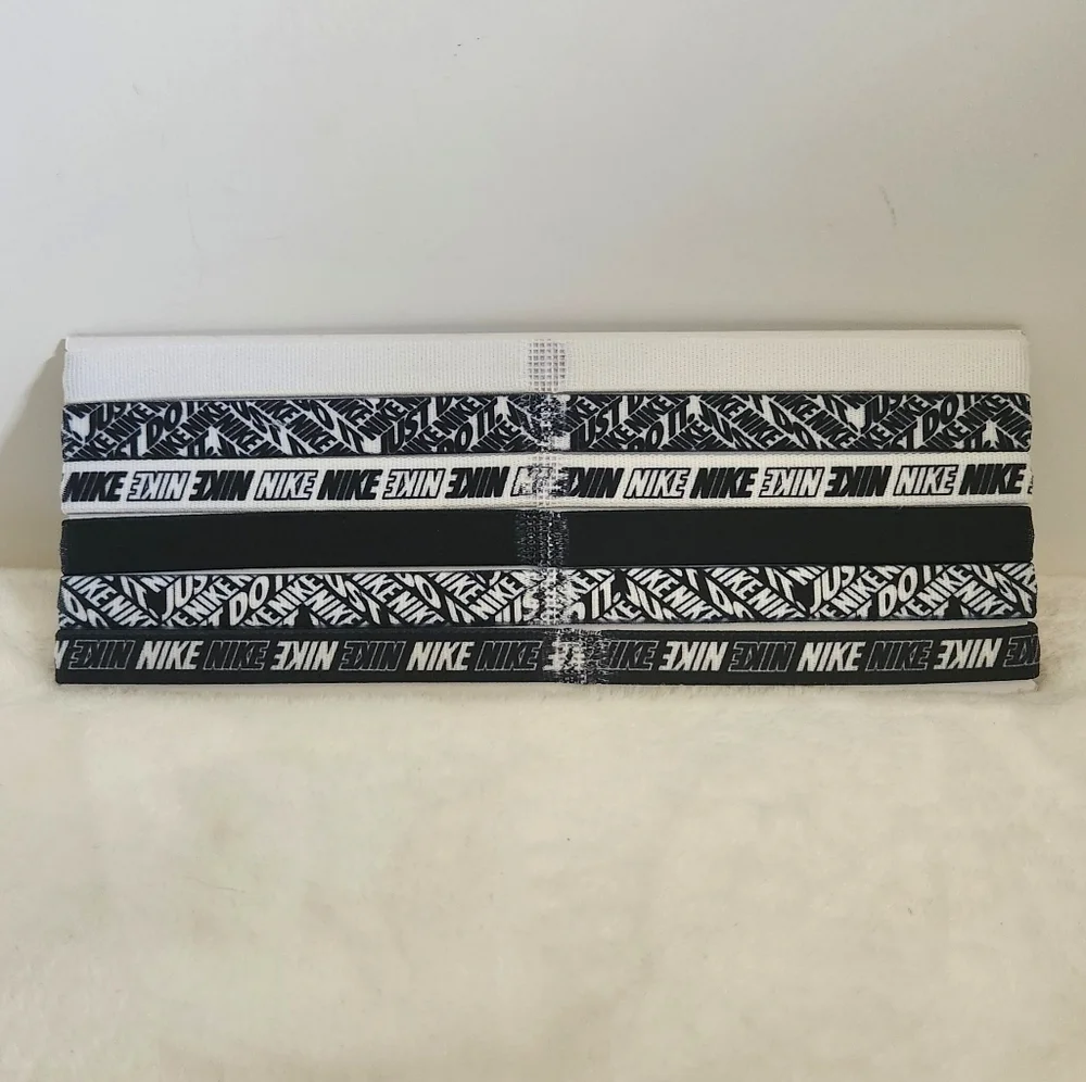 Nike Black White Logo Non-Slip Silicone Headbands Set of 6