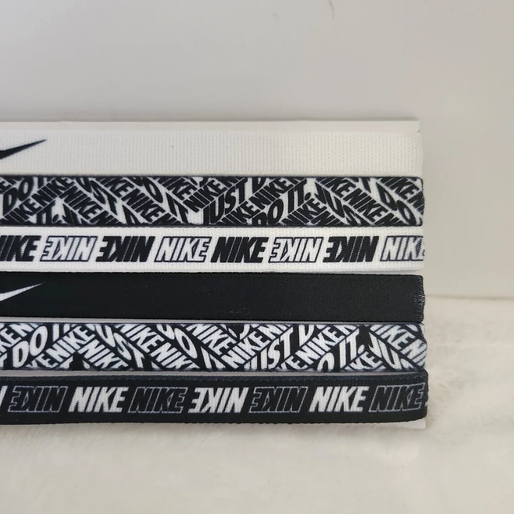 Nike Black White Logo Non-Slip Silicone Headbands Set of 6