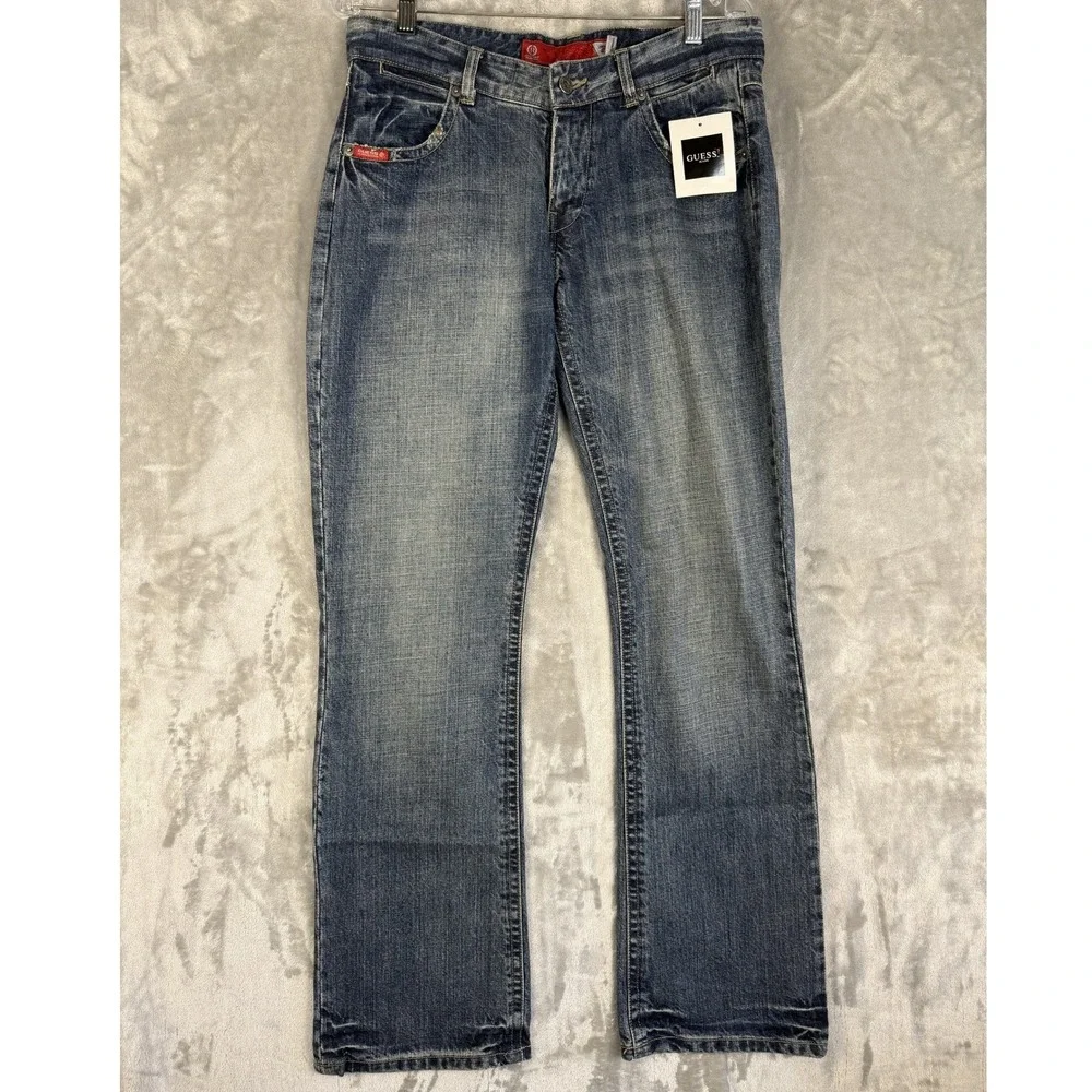 Y2K GUESS Jeans Men Blue Wash Bootcut Denim‎ Pants Size 29