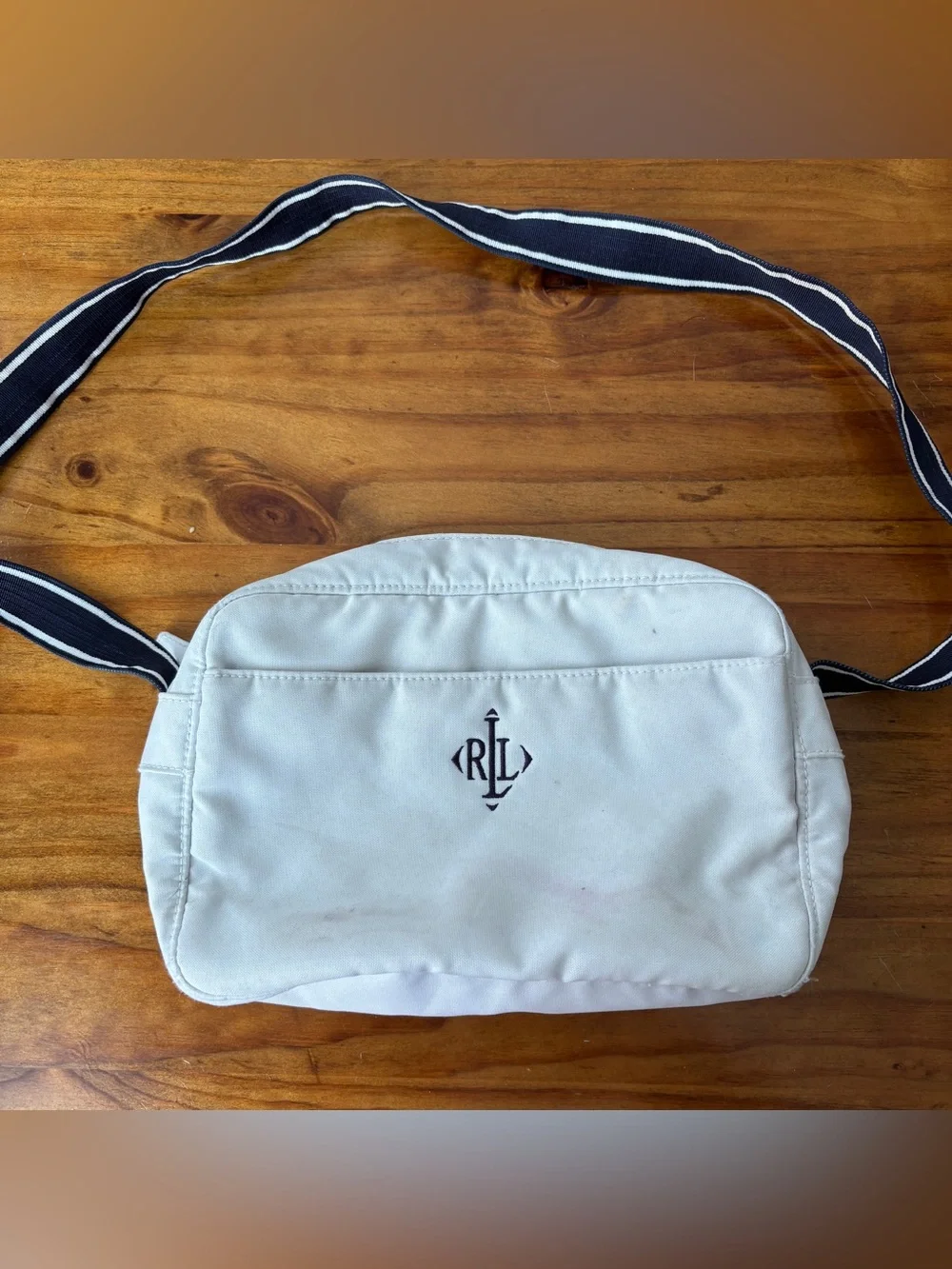 Vintage Lauren Ralph Lauren Blue and White Nylon Crossbody Bag / Belt bag