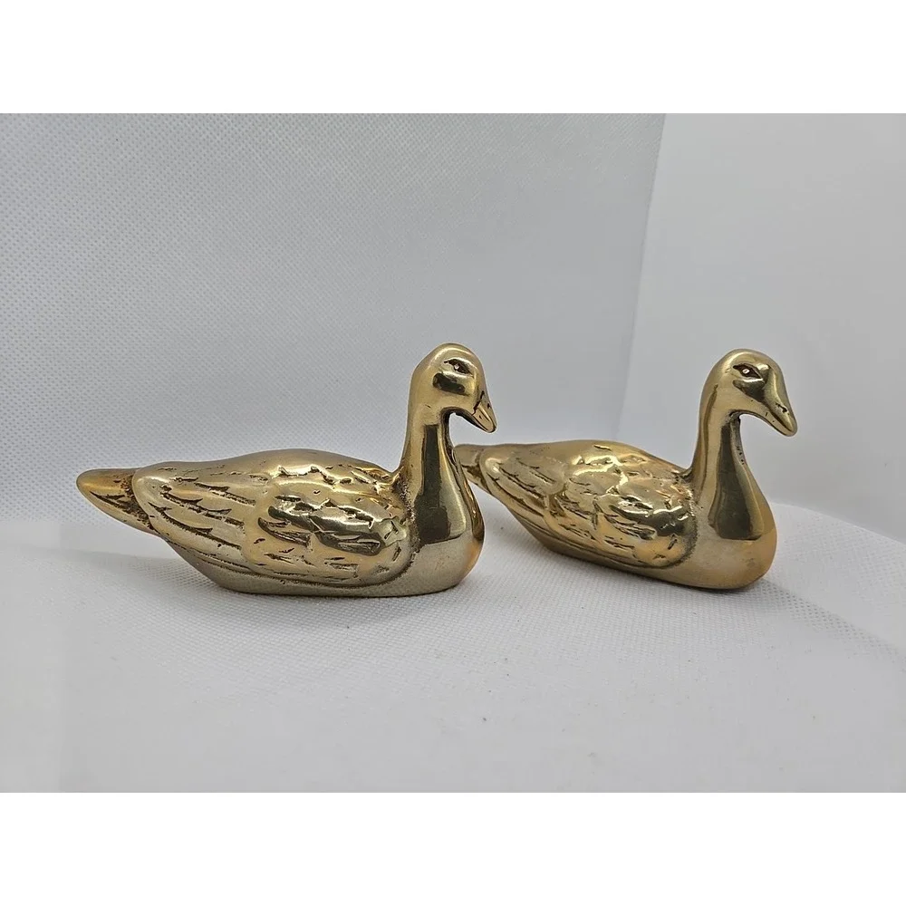 Mid-Century Model Brass Ducks Figurines Duck Pair Vintage Taiwan