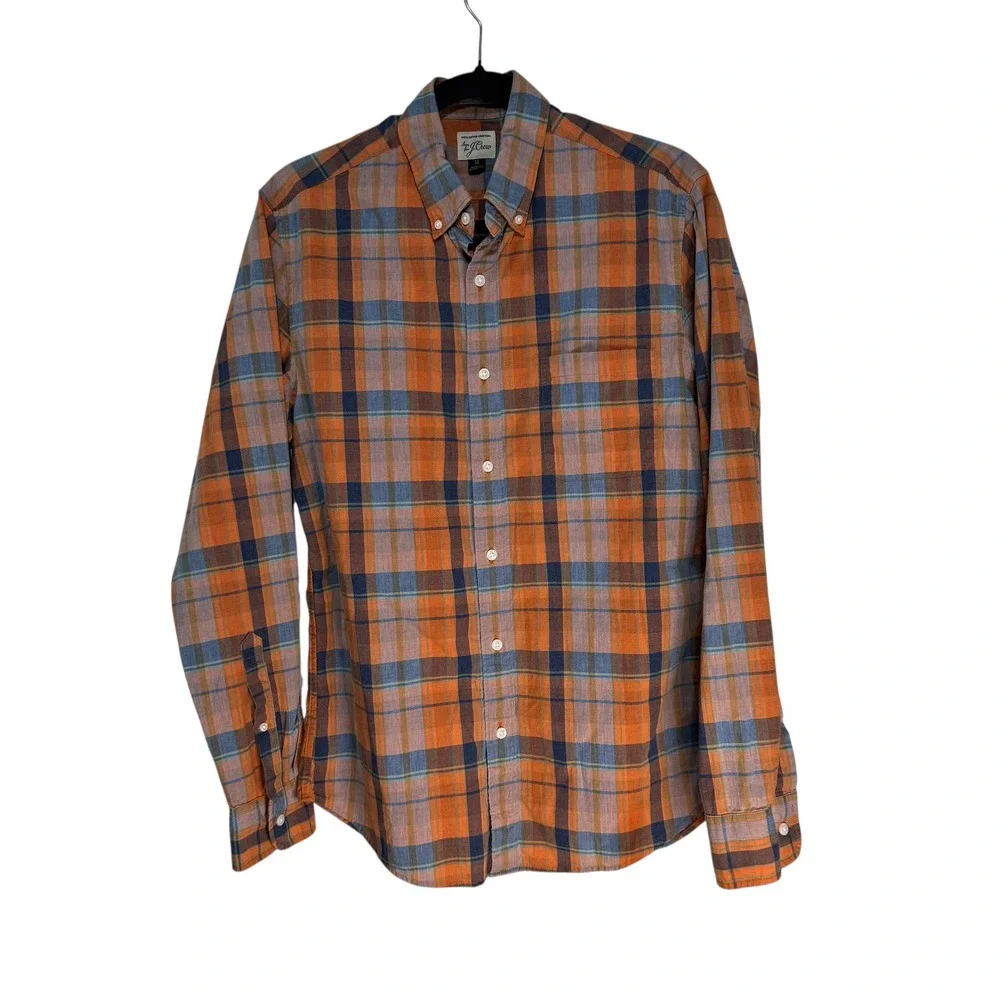 J.‎ Crew Slim Fit Plaid Button Down Shirt Orange Blue Men's Size Medium