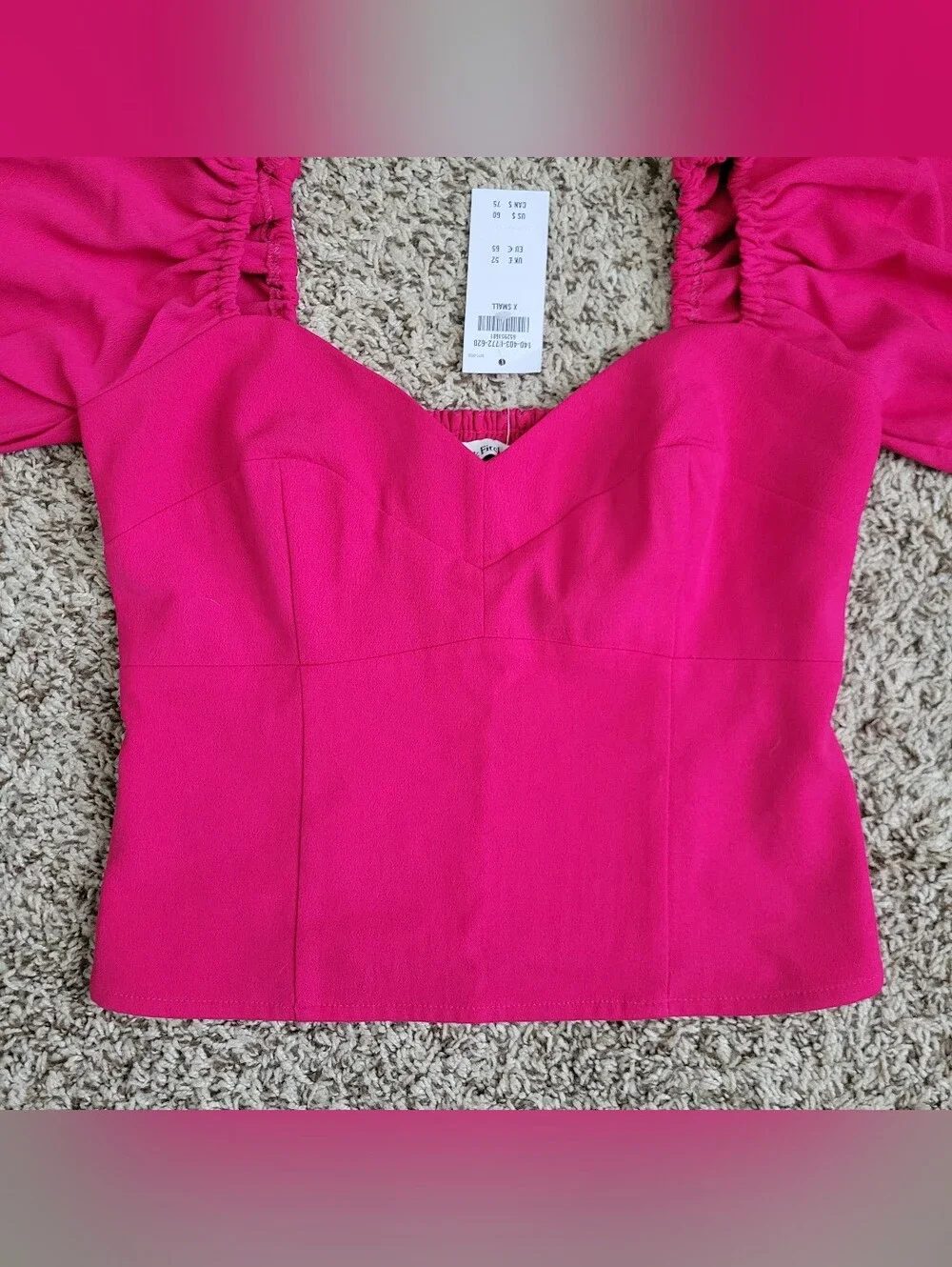 Abercrombie & Fitch Blouse Shirt Top Pink Sweetheart Puff Sleeve Boho XS NWT