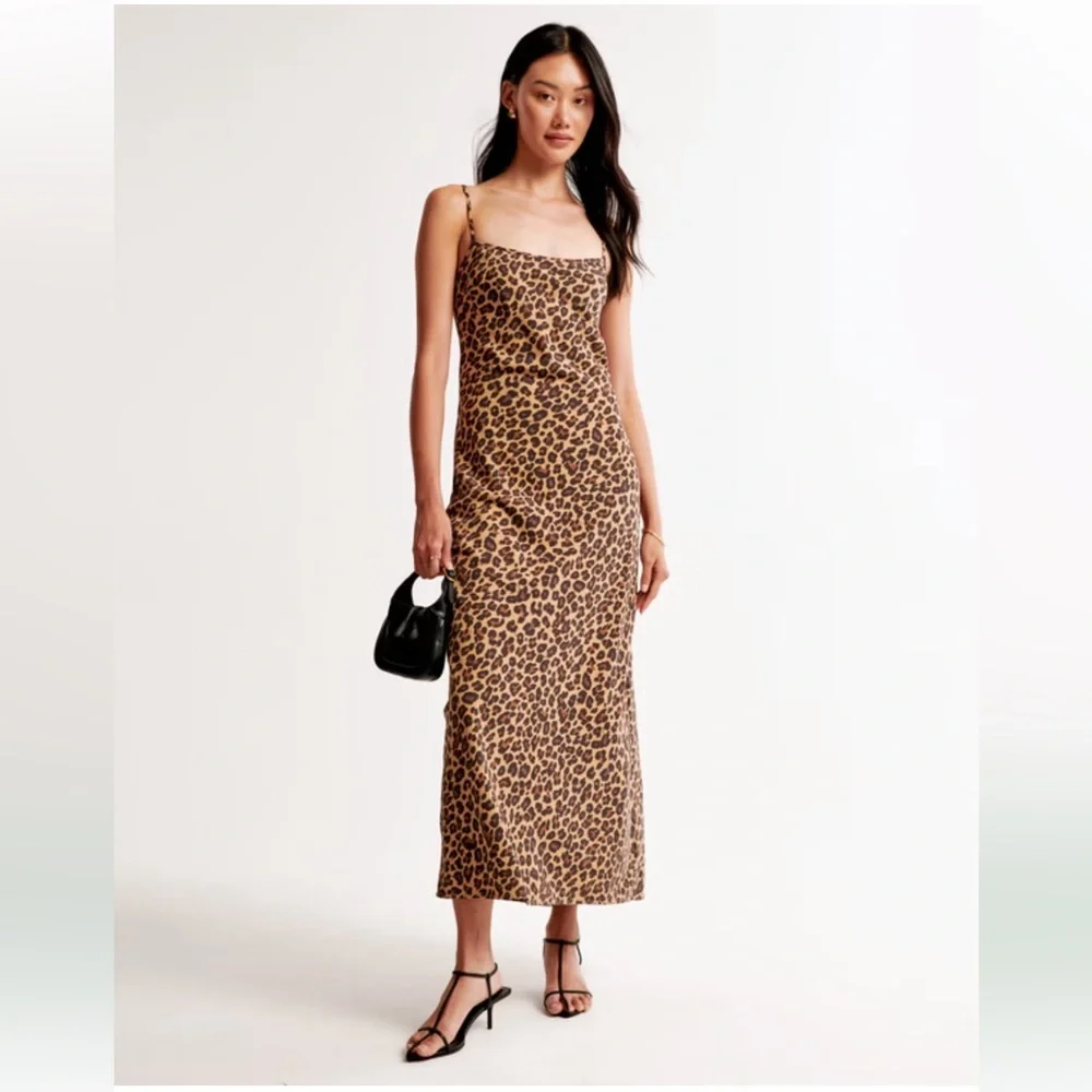 🆕🫎 Abercrombie Julia Slip Maxi Dress Leopard Small NWT