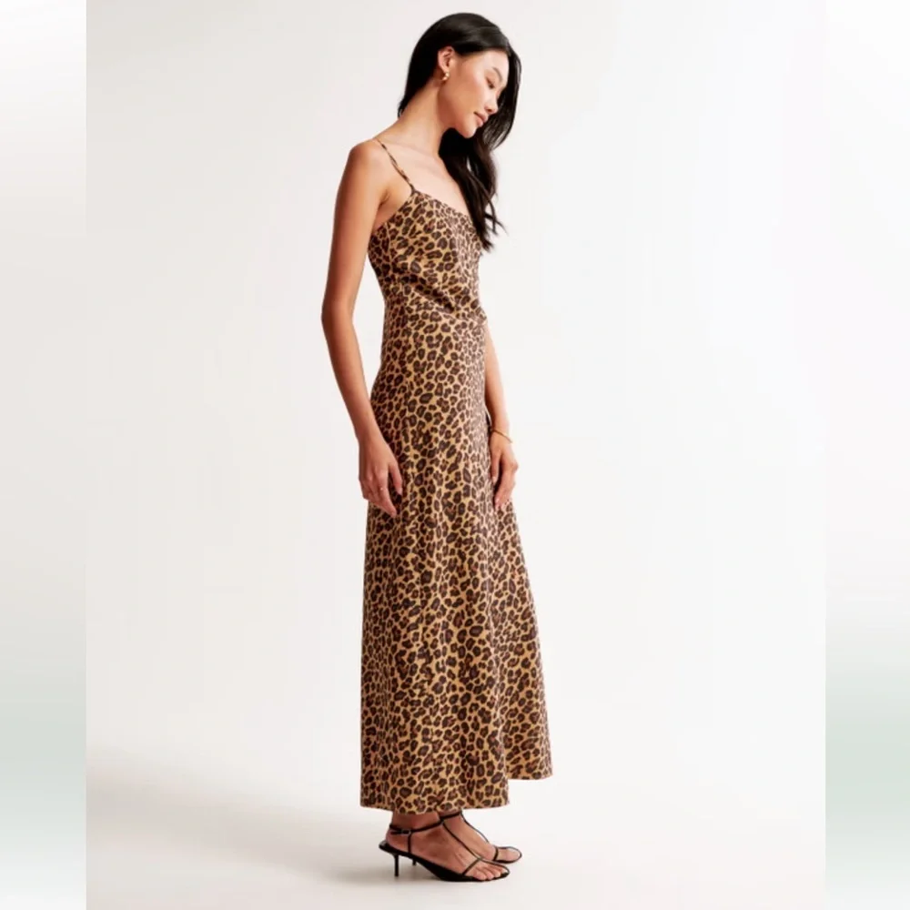 🆕🫎 Abercrombie Julia Slip Maxi Dress Leopard Small NWT
