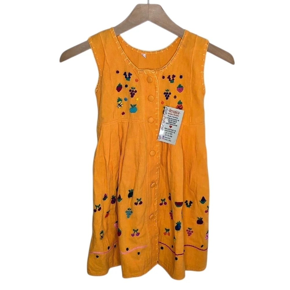 NWT Handmade by Veronica Mexican Inspired Fruit Embroidered Girls Dress Size 4