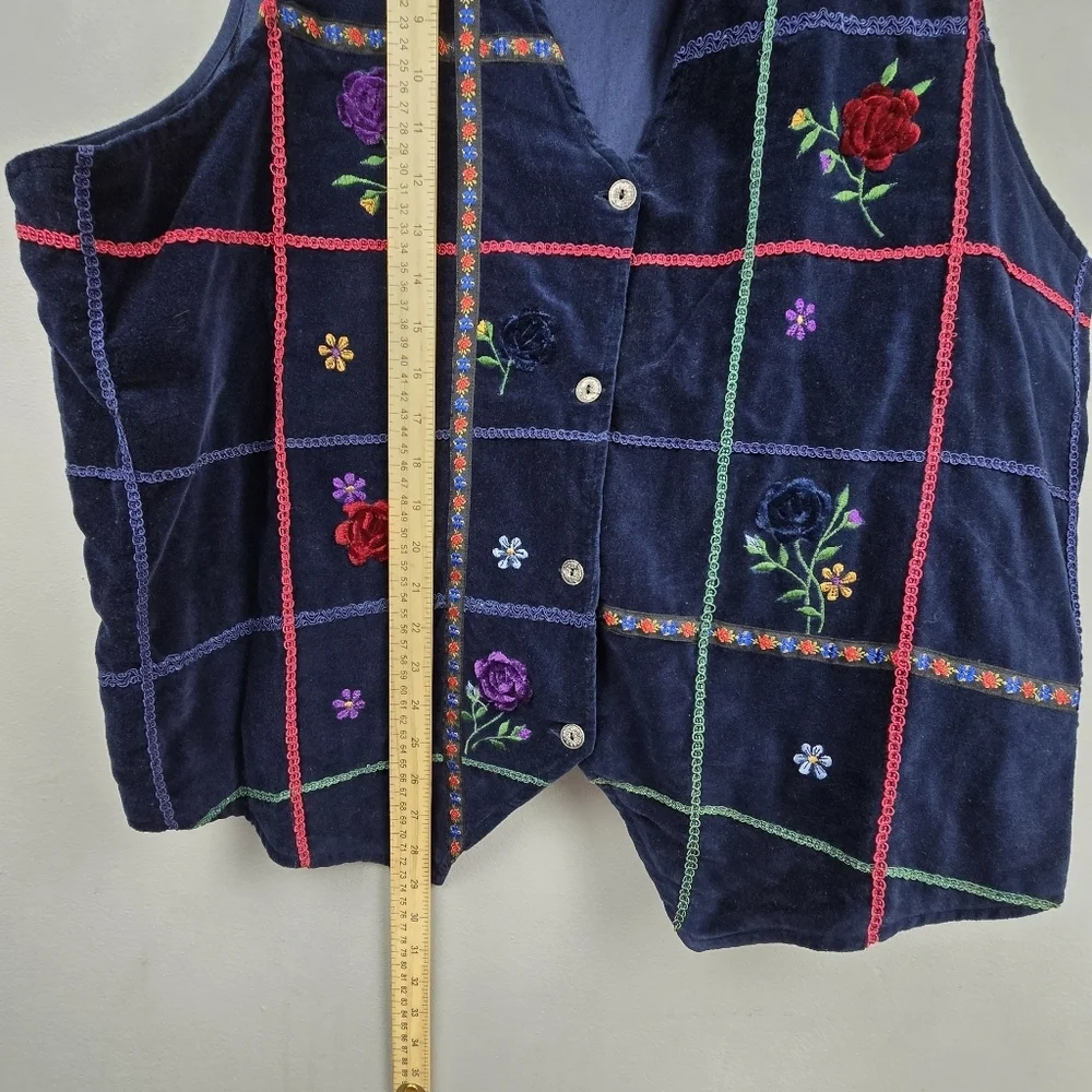 STUDIO COLLECTION‎ Vintage Velvet Embroidered Vest Floral Navy Womens Sz 20W