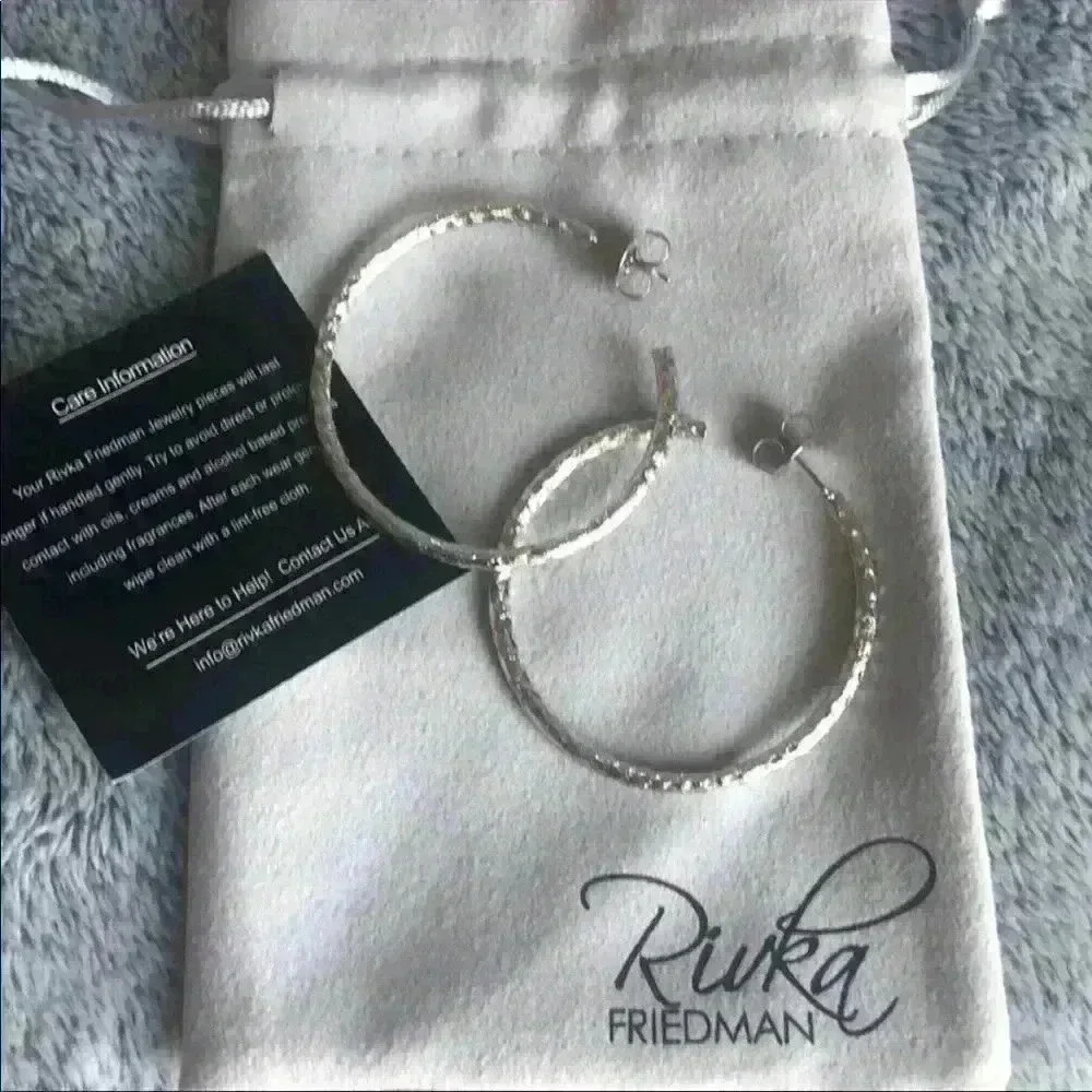 Rivka Friedman RhodiumHammered Satin Hoop Earrings NWT