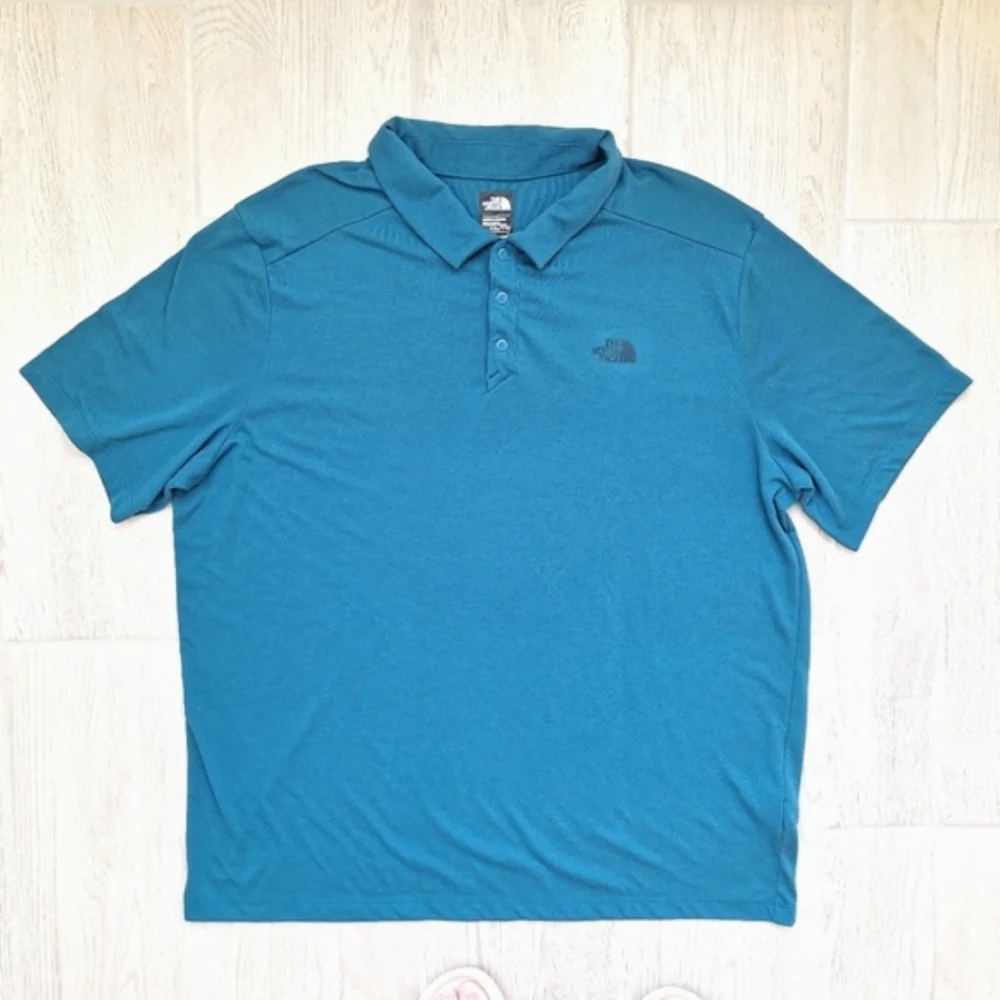 The North Face men's teal ble green short-sleeved polo shirt - size XXL