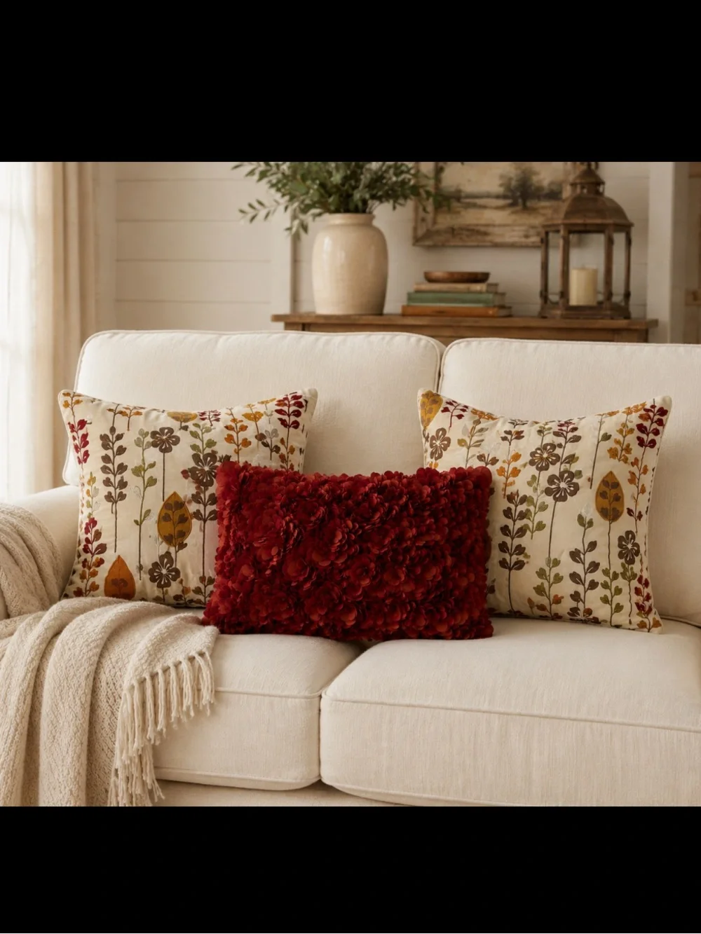 3” Vintage Pier 1 Throw Pillow Set. Botanical | Neutral | Hygge | Textural