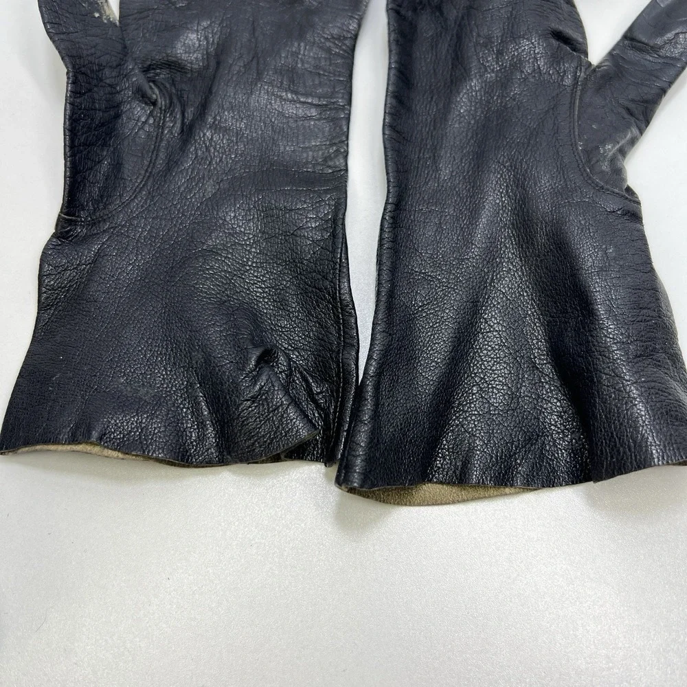 Vintage Black Leather‎ Gauntlet Work Gloves Motorcycle Riding Utility