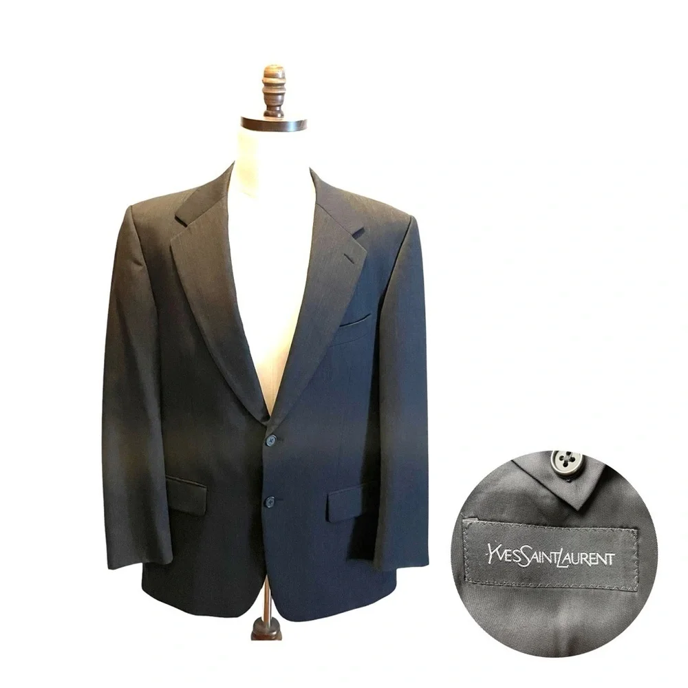 YSL Yves Saint Laurent Suit Blazer Jacket Sport Coat Gray Size 44L Wool Menswear