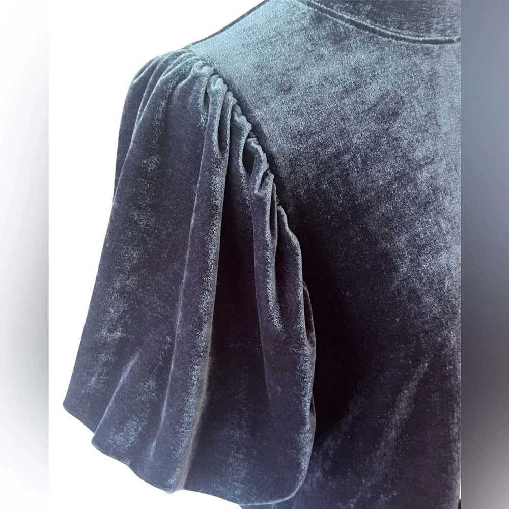 Free People Claudia Blue Velvet Puff Sleeve Blouse size XS