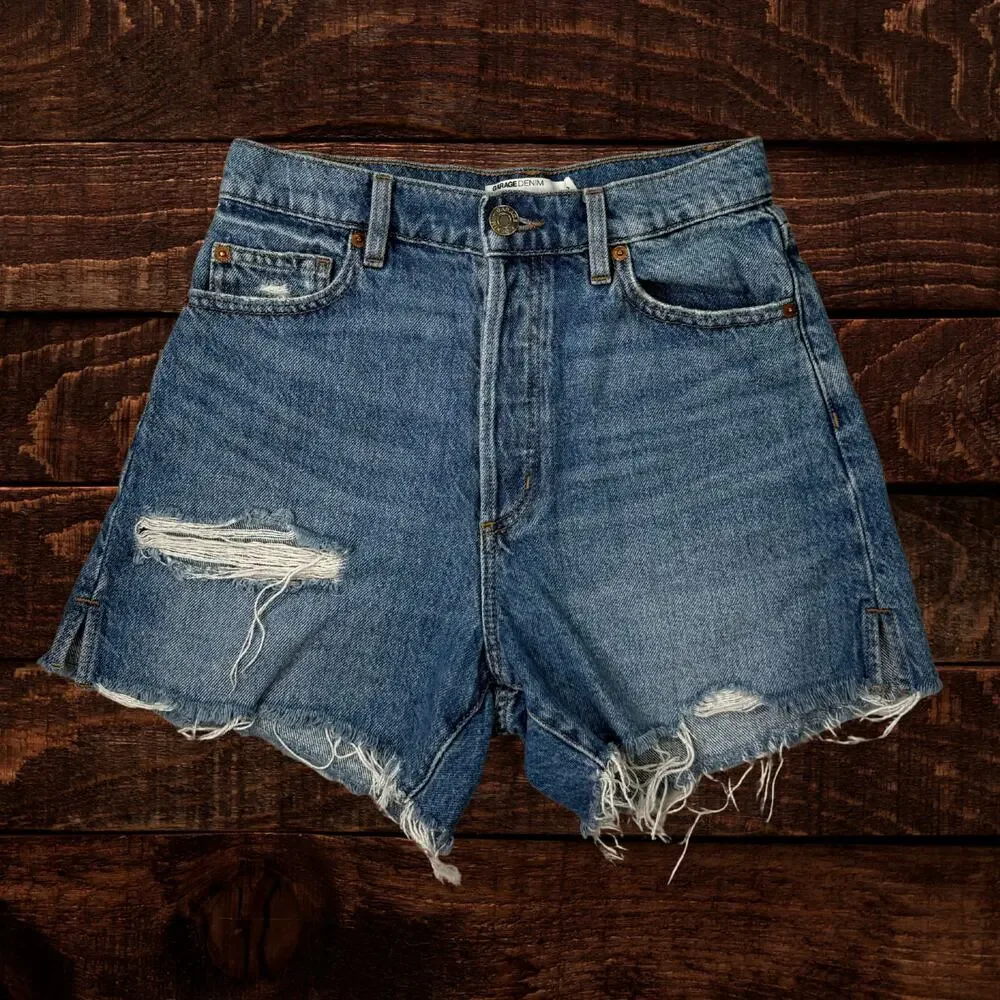 Garage High Waisted Distressed Denim Vintage Cut Off Shorts Medium Wash 0
