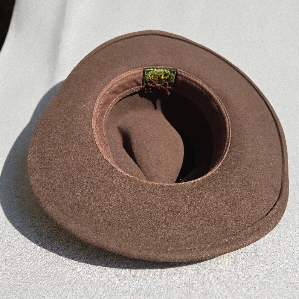 VTG Scala Classico Outback Hat 7 1/8 M‎ Brown Wool Felt Wide Brim Fedora Western