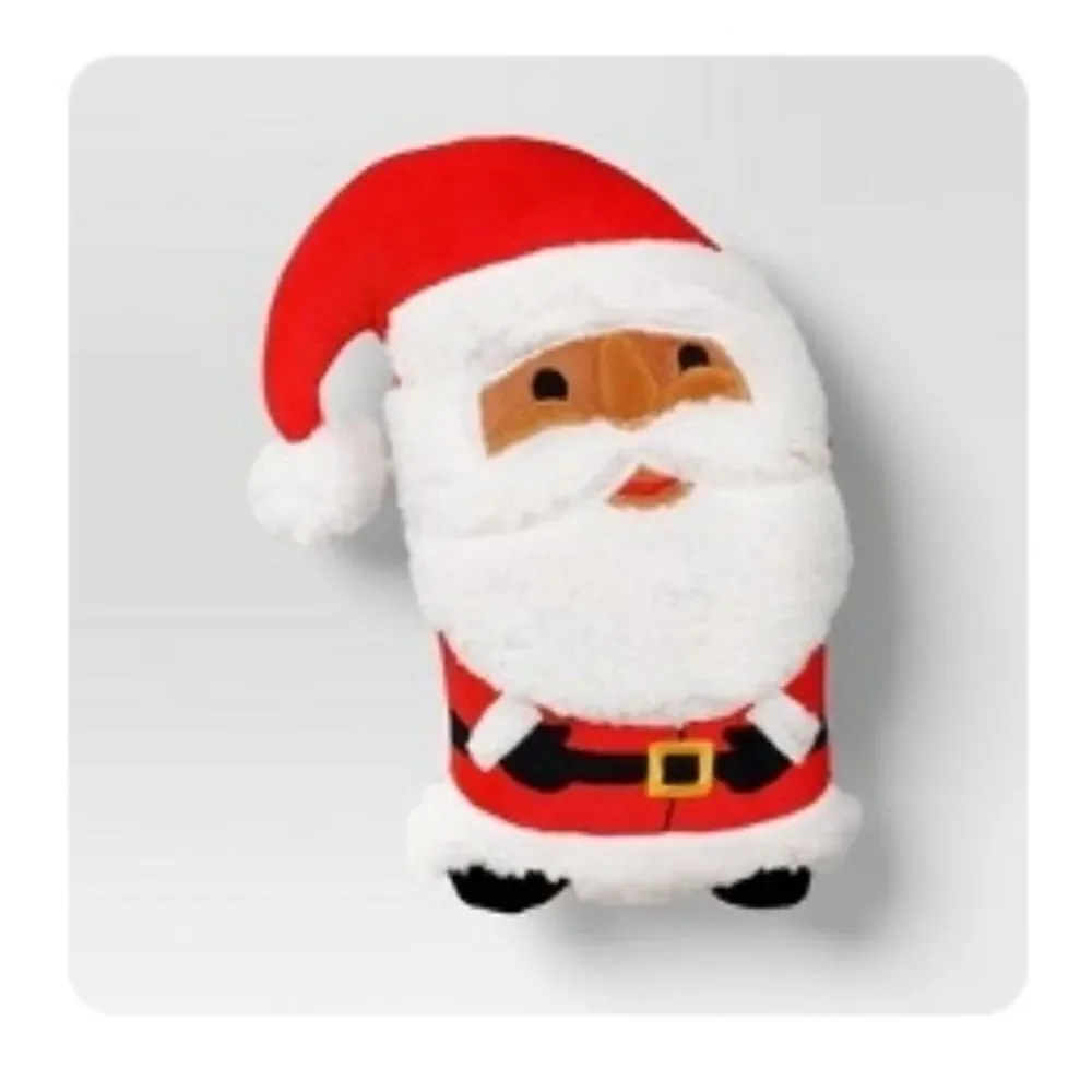 New Christmas Shaped Santa Faux Shearling Throw Pillow Red Wondershop