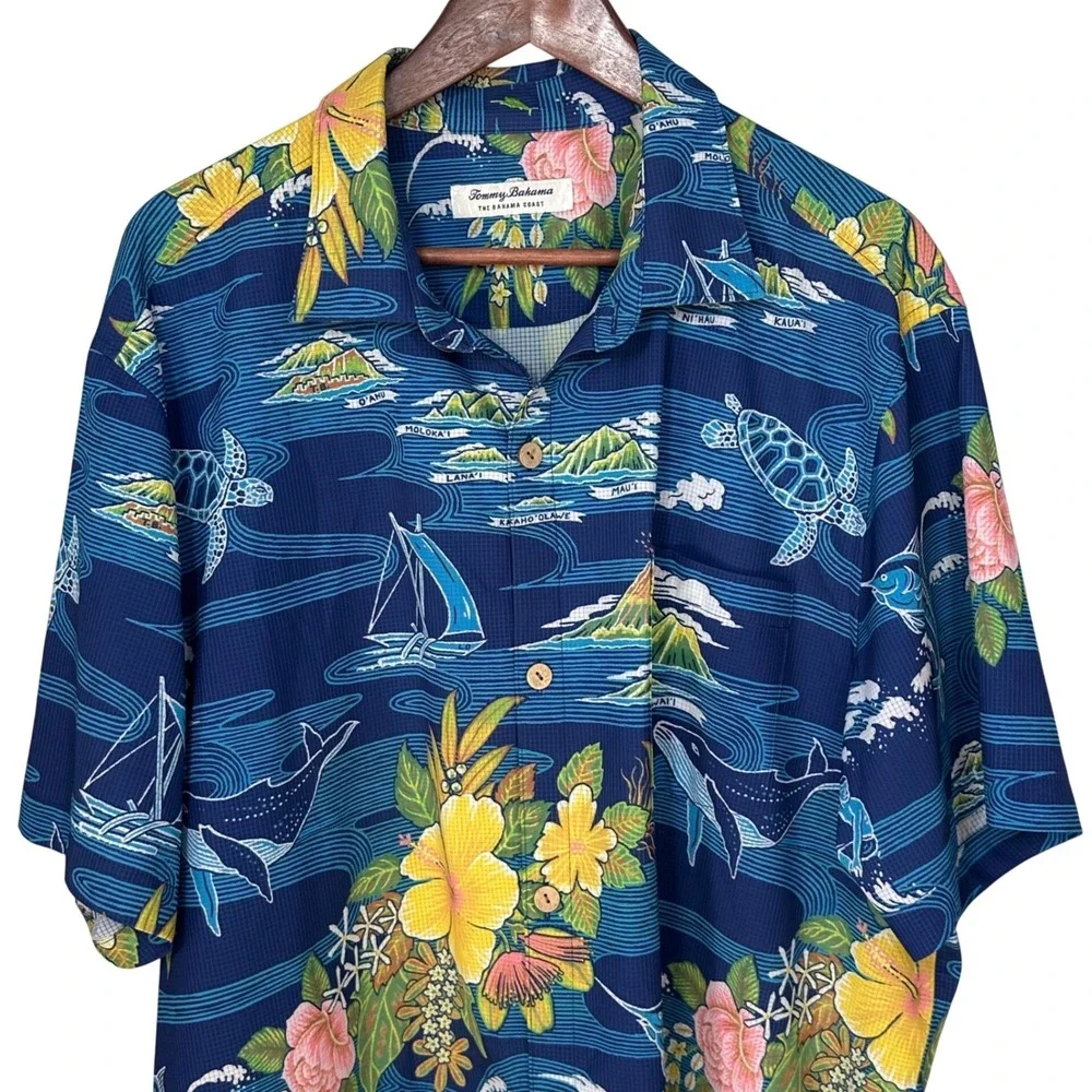 Tommy Bahama Mens AOP Performance Shirt Sz XLT Artist‎ Series Coast Aloha Hawaii