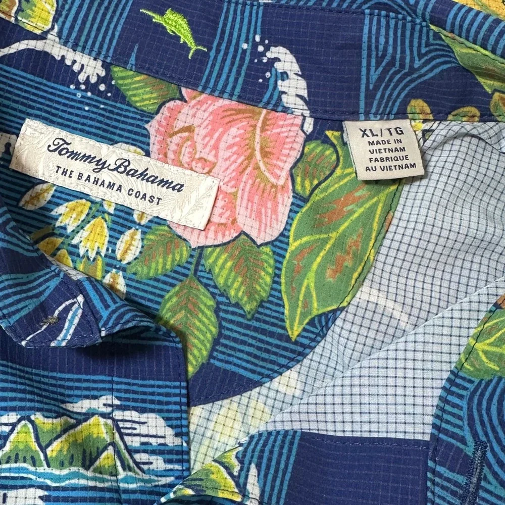 Tommy Bahama Mens AOP Performance Shirt Sz XLT Artist‎ Series Coast Aloha Hawaii