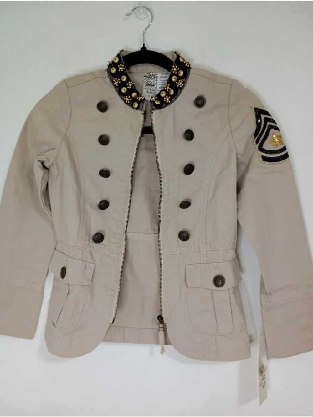 NWT Guess Girls Military-Style Jacket Sequin Patch Double-Breasted Size M 10/12
