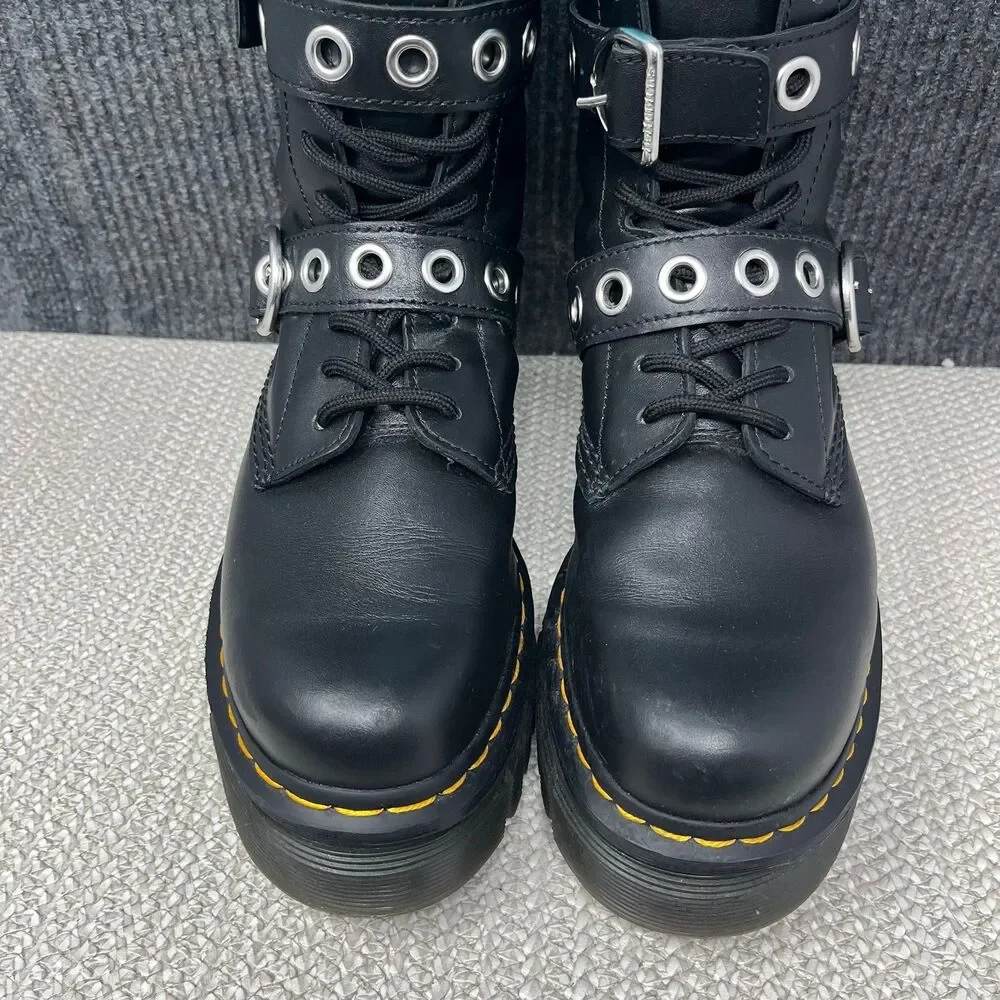 Dr. Martens Audrick Hardware Platform Boots 8-Eye Double Buckle Strap Womens 9