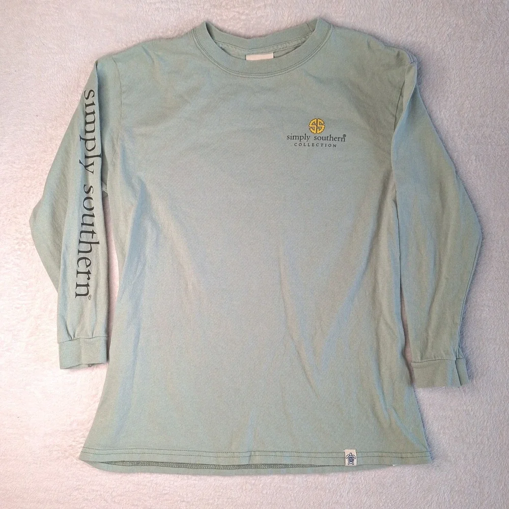 Simply Southern Kids Sage Green Long Sleeve Logo Graphic T-Shirt Cotton Tee‎