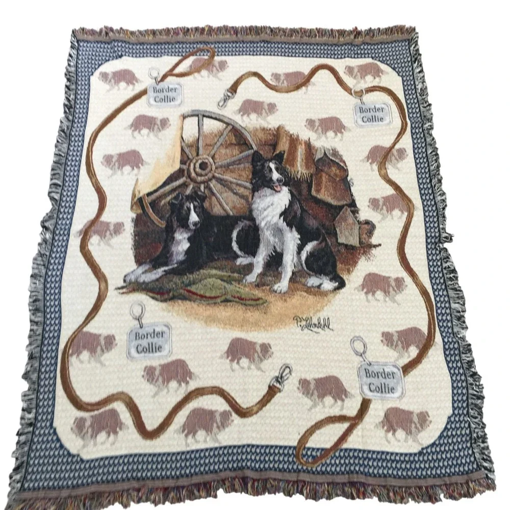 P. Lehmkuhl Border Collie Dog Tapestry‎ Throw Blanket 50x63 Inches