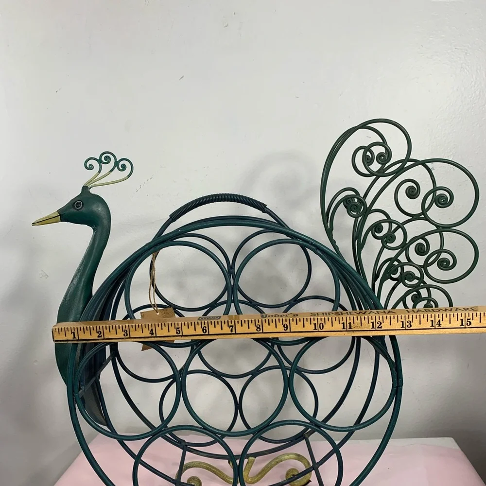 Pier One Peacock Wine Rack 7 Bottles Green Wrought Iron New