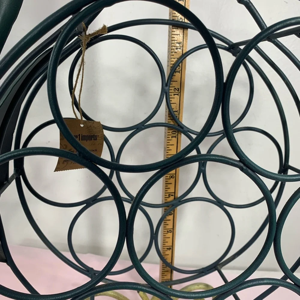 Pier One Peacock Wine Rack 7 Bottles Green Wrought Iron New