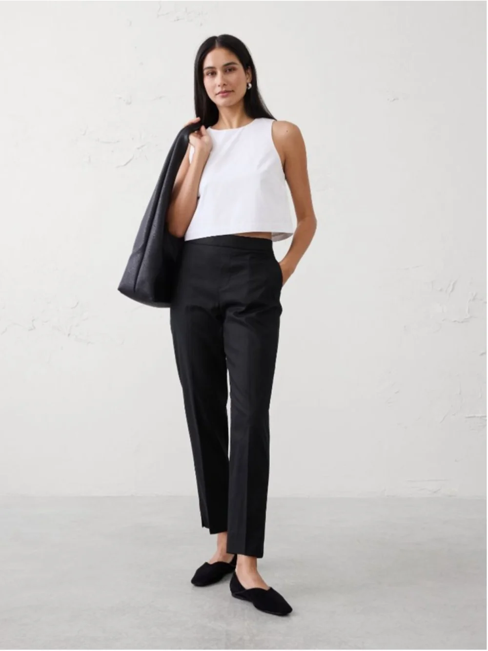Banana Republic Tapered High Rise Linen-Blend Ankle Pants Black Medium NWT $100