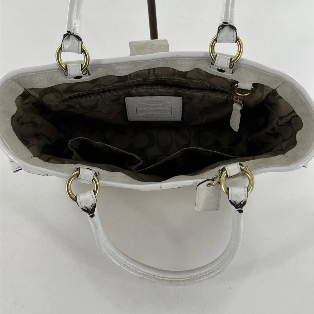 Vintage Coach Legacy Bag Boxy Tote‎ Leather Suede Straw Kiss Lock Pockets Ivory