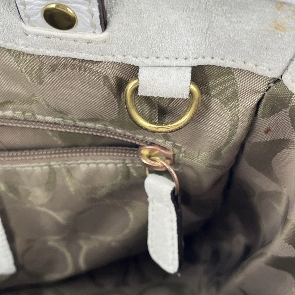 Vintage Coach Legacy Bag Boxy Tote‎ Leather Suede Straw Kiss Lock Pockets Ivory