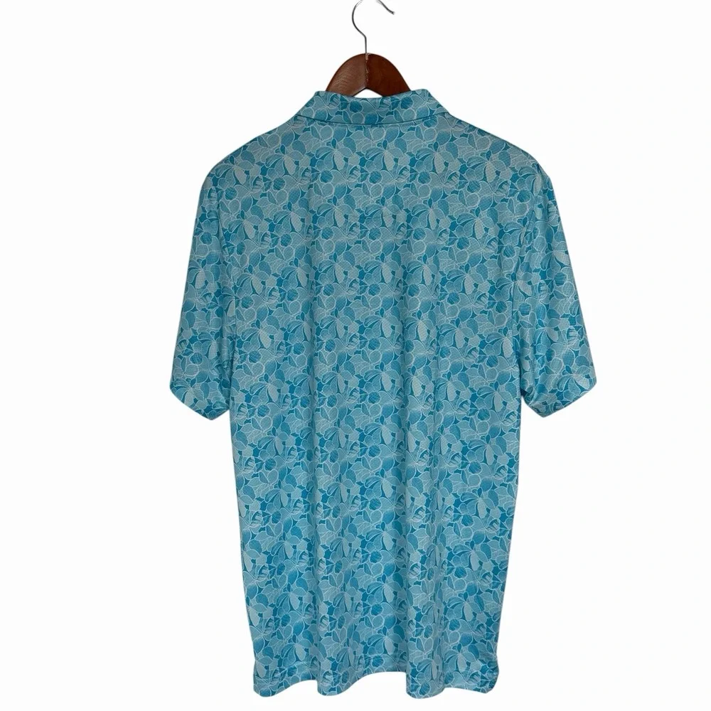 Mens PGA Tour Pro Series Stretch Aqua Flower Print Polo Golf Shirt Size Medium