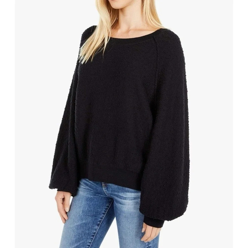 FREE PEOPLE WOMEN'S BLACK‎ LONG SLEEVE TEXTURED FOUND MY FRIEND PULLOVER Size XS
