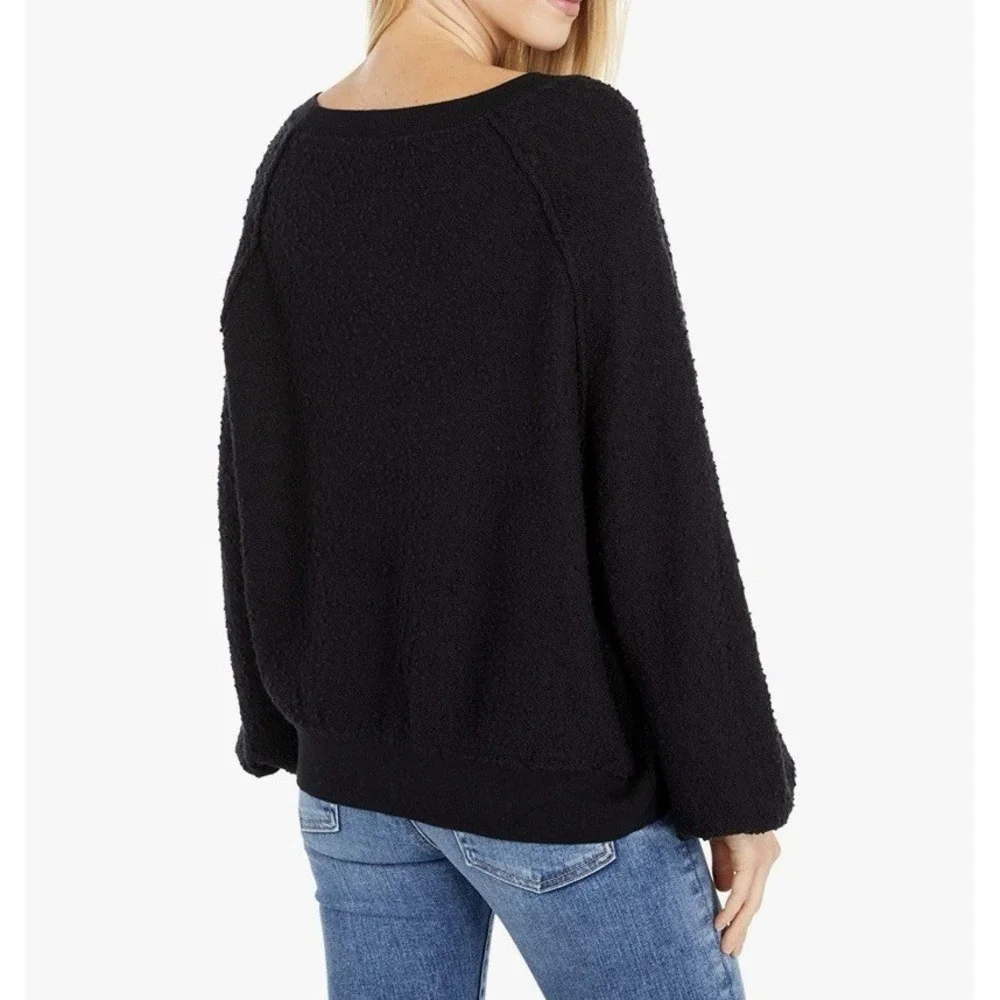 FREE PEOPLE WOMEN'S BLACK‎ LONG SLEEVE TEXTURED FOUND MY FRIEND PULLOVER Size XS