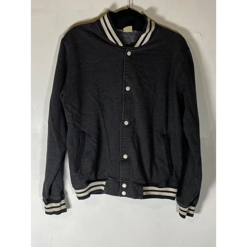 Vintage Varsity Jacket Medium Gray Snap Front 100% Cotton Preppy Rugby Athletic