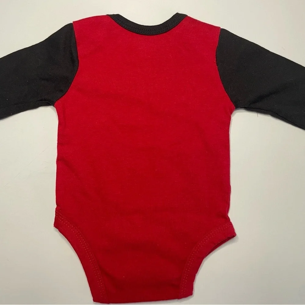Baby Glam Newborn Santa’s Favorite NB Red and Black Long Sleeve Snaps PRELOVED