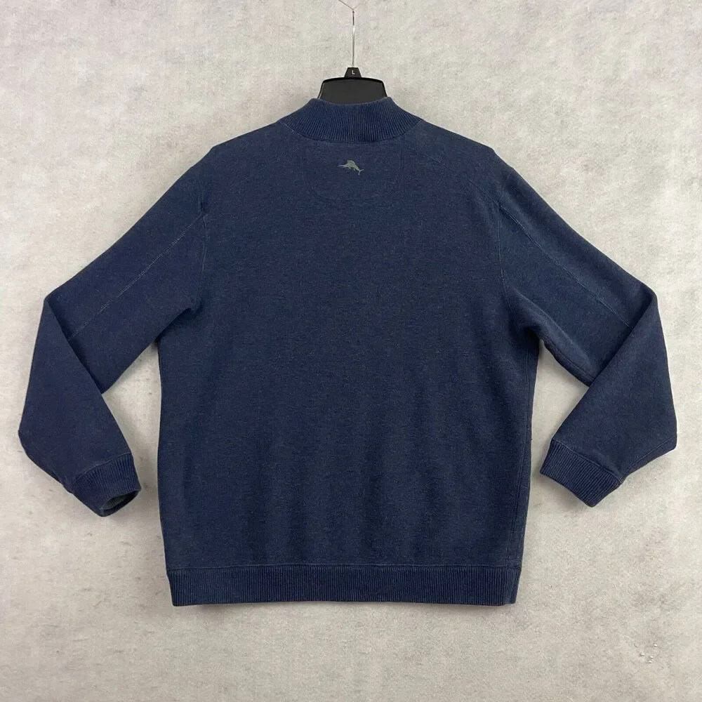 Tommy Bahama 1/4 Zip Sweater Mens Large Gray Blue Reversible Pullover Casual