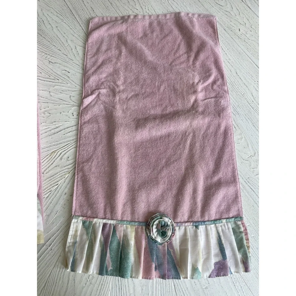 Vtg 4 pc Pink Southwest Pastels AVANTI Bath Towel Set 100% Cotton Flower Button