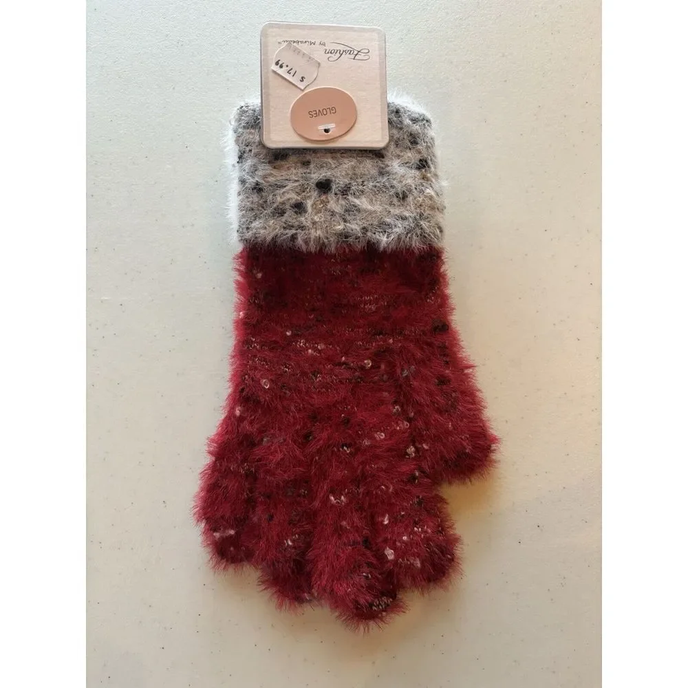 Women's NWT Fashion by‎ Mirabeau Red Cuffed Gloves 100% acrylic OSFM