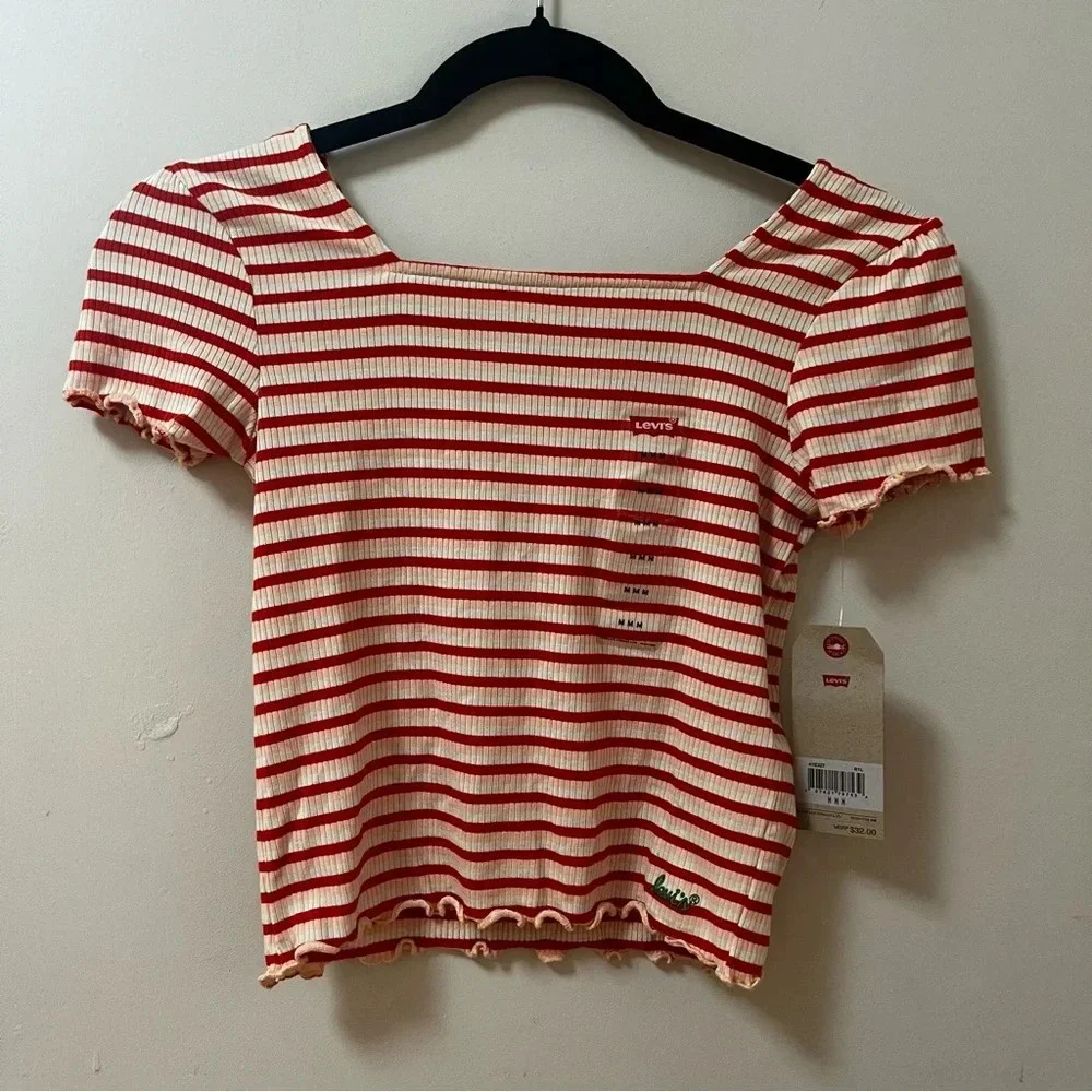 Levi’s Striped Short Sleeve shirt with ruffles-Size Girls M- NWT