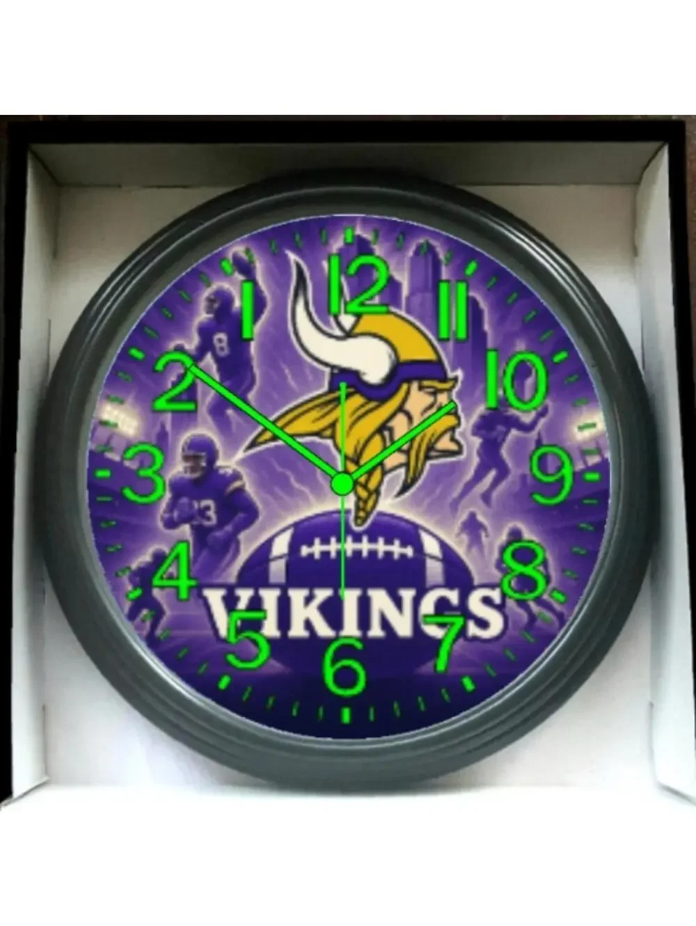 REVERSE TICKING CLOCK NEW MINNESOTA VIKINGS Glow In The Dark Wall Clock New!