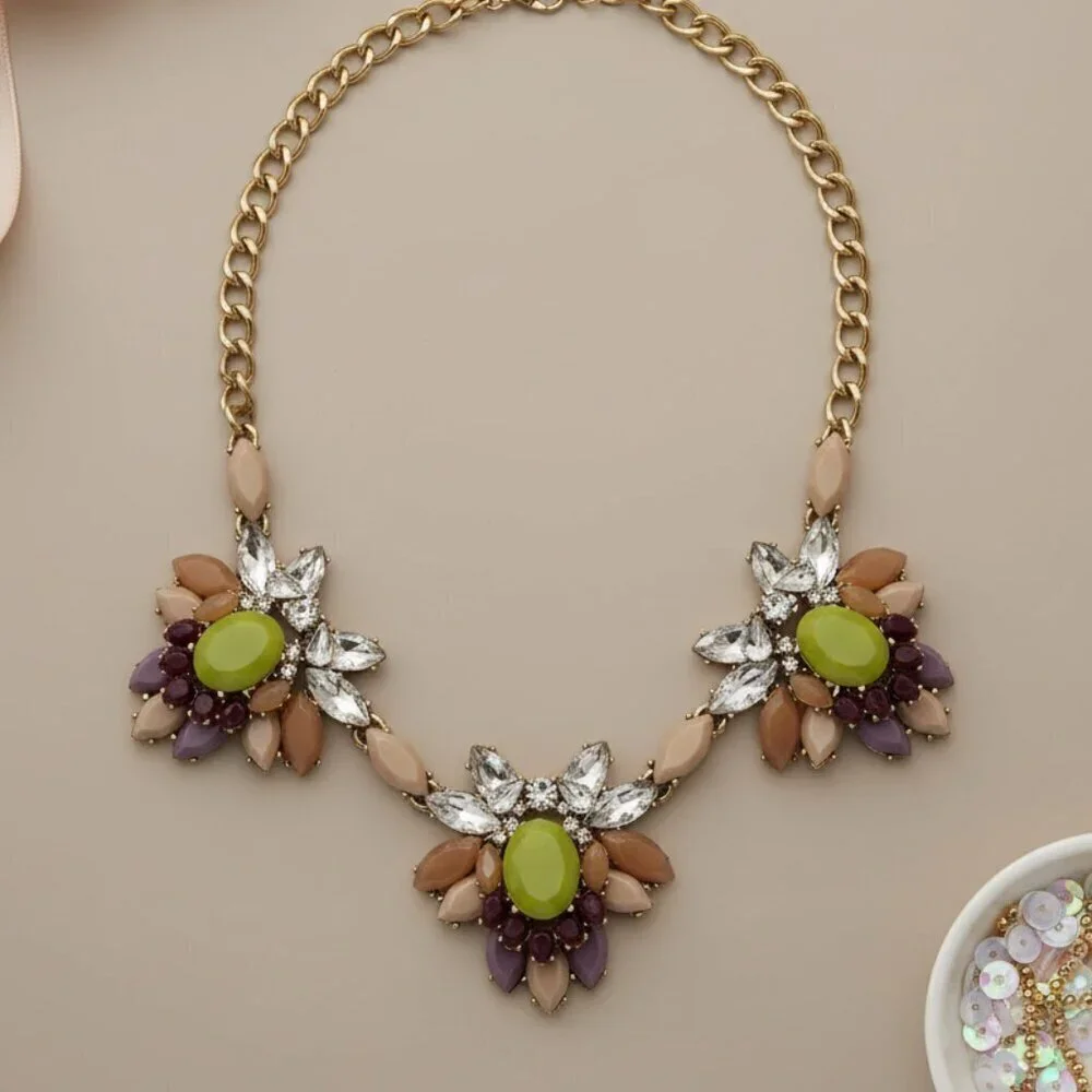 J. Crew Gold and Purple Floral Necklace