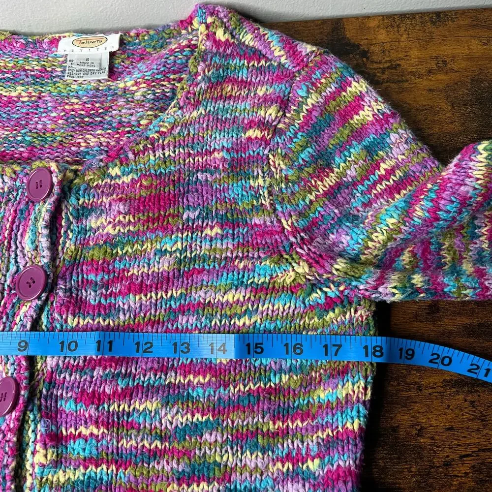 VTG Talbots Petite S‎ Rainbow Cardigan Sweater Artsy Marled Knit Y2K Granny Boho