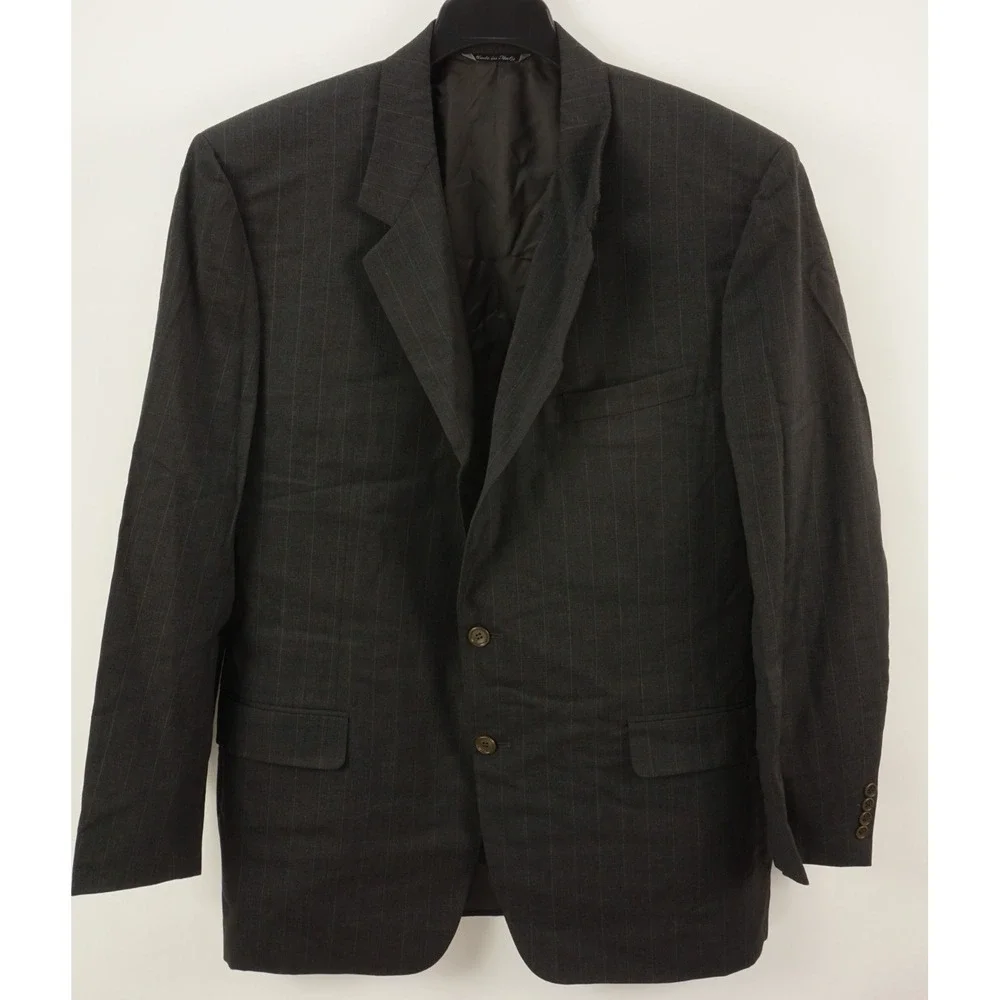 Canali Men's 46L Slim Fit Dark Gray Pin Striped Jersey Wool 2 Button Suit Jacket