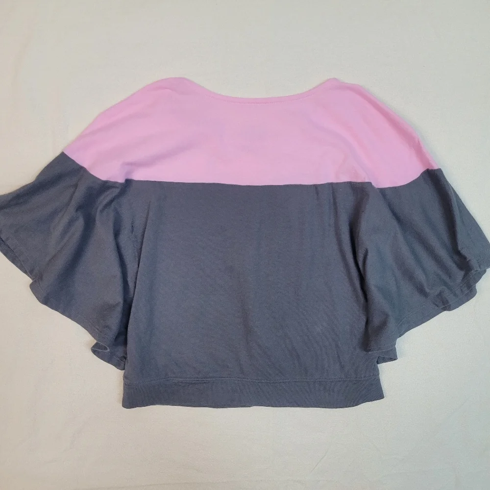 Justice Stylish Shimmer Pink and Gray Batwing Kids Size 7 Dog Shirt
