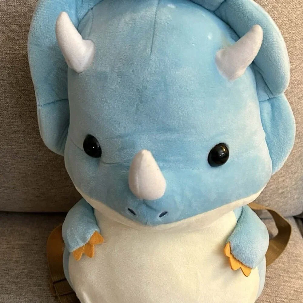 NWT Japan Yuru Yuru Saurus Blue Triceratops Plush Kids Backpack