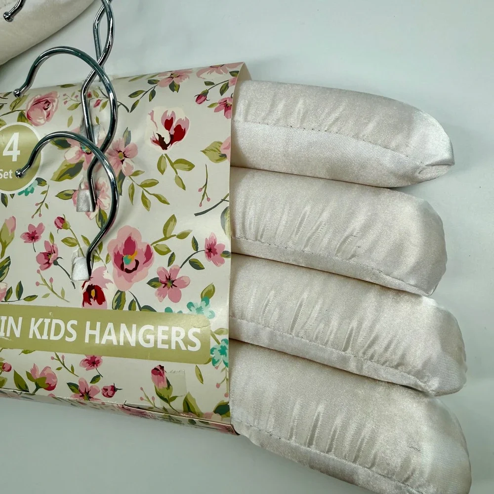 White Satin Kids Hangers 8 Pack Ivory New Padded Ruched Hook Vintage Closet